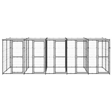 vidaXL Padoc pentru câini de exterior cu acoperiș, 12,1 m², oțel