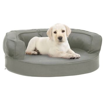 vidaXL Saltea ergonomică pat de câini, 60x42 cm, gri, aspect de in