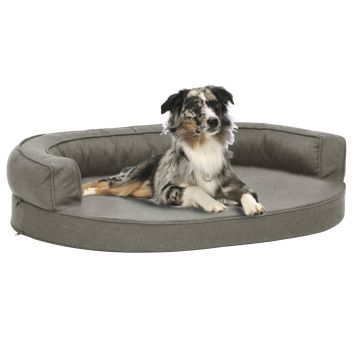 vidaXL Saltea ergonomică pat de câini, gri, 75x53 cm, aspect de in