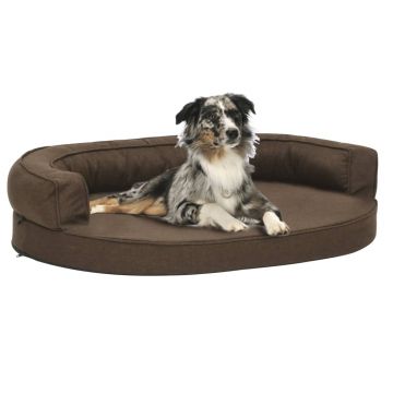 vidaXL Saltea ergonomică pat de câini, maro, 90x64 cm, aspect de in