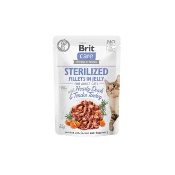 BRIT Care Sterilized Fillets in Jelly Set hrana umeda pentru pisici sterilizate, cu rata si curcan 24 x 85 g