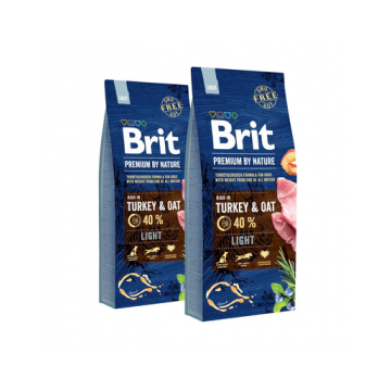 BRIT Premium By Nature Light hrana uscata caini adulti supraponderali sau cu tendinta de ingrasare, curcan si ovaz 30 kg (2 x 15 kg)