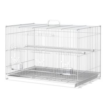 Colivie pentru Pasari din Metal cu Stinghii si Boluri pentru Mancare, Voliera pentru Canari si Perusi 60x41x41cm, Alb