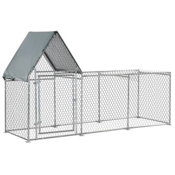 Gard pentru Gaini PawHut cu Prelata de Protectie din Tesatura Oxford, din Otel Galvanizat 3,02x1,07x1,72m, Argintiu | Aosom RO