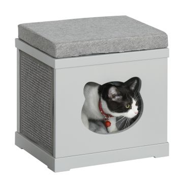PawHut culcus din lemn pentru pisici 41x30x36 cm gri | AOSOM RO