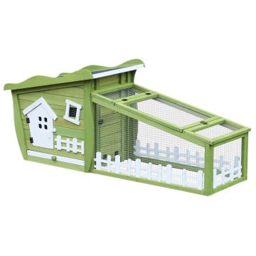 PawHut Cusca pentru Iepuri cu Casuță și Zonă Externă Detașabilă, Design Ergonomic, 155x54.5x65 cm, Verde | Aosom Romania de firma originala