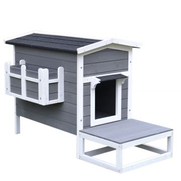 PawHut Cușcă Înălțată pentru Animale cu Balcon și Acoperiș 83x66.5x74.7 cm | Aosom Romania