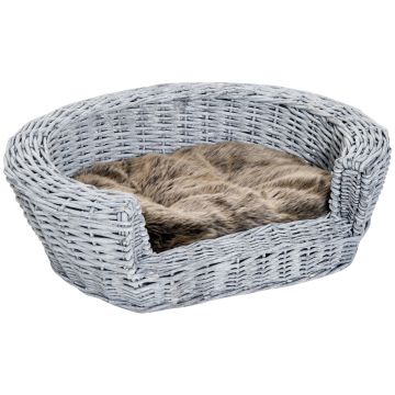 PawHut Cusca Interior pentru Animale de Companie cu Perna Gri maro 57 × 46 × 17.5cm