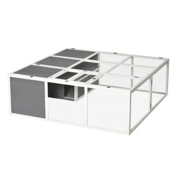 PawHut Cusca pentru iepuri de Exterioe si Interior cu Acoperis ce se deschide, Cusca pentru 2-4 iepuri, din Lemn si Metal, Gri 180x180x60cm