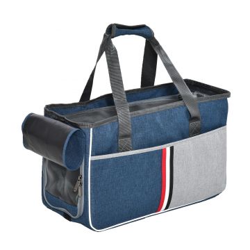 PawHut Geanta de Transport pentru Caini si Pisici din Oxford, Perna Detasabila si Lavabila, insertii din Plasa Transpiranta, 47x20x28cm. Albastru, Gri