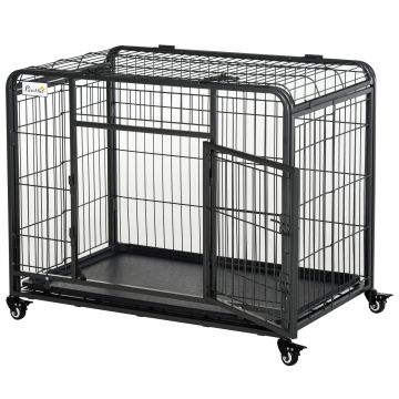 PawHut Tarc Caini Pliabil cu Ușă Blocabilă și 4 Roți Bază Detașabilă Portabil Negru | Aosom Romania PawHut Tarc Caini Pliabil cu Ușă Blocabilă și 4 Roți Bază Detașabilă Portabil Negru | Aosom Romania