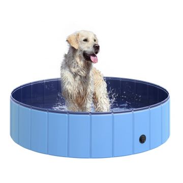 PawHut Piscina din Plastic Margine Stabilă pentru câini Animale Domestice, Albastră, 120x30cm