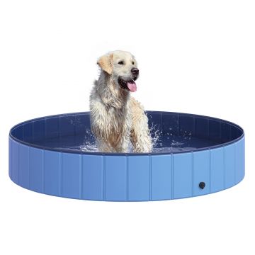 PawHut Piscină Pliabilă PVC pentru Câini, Albastru Deschis, Ușor de Curățat, 160x30cm | Aosom Romania ieftina