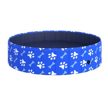 PawHut Piscina Rigidă pentru Câini de Talie Medie 65kg din Plastic și Anti alunecare pentru Grădină sau Spații Interioare, Albastră Φ120x30cm