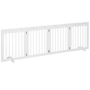 PawHut Poartă Pliabilă 4 Secțiuni Lemn Pin Siguranță Animale, 204x30x61cm, Alb | Aosom Romania