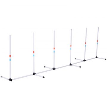 PawHut Set Agility Dog cu 6 Stalpi din PE si Geanta pentru Transport Inclusa, Jocuri pentru Dresaj de Caini din PE, Alb