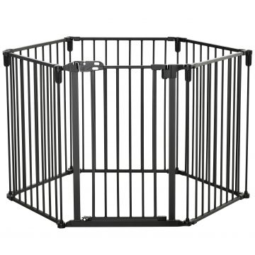 Gard pentru animale PawHut, cu poarta, 6 piese, neagra | AOSOM RO