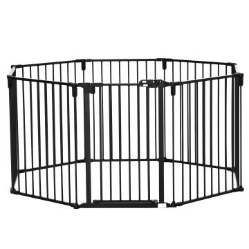 PawHut Barieră de Securitate pentru Câini, Portiță Pliabilă cu 8 Secțiuni, Sistem de Blocare, Închidere Automată, 482.5x76 cm, Negru | Aosom Romania