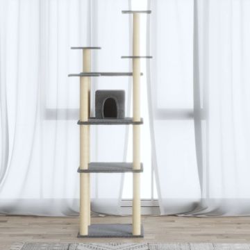 vidaXL Ansamblu pisici, stâlpi din funie sisal, gri deschis, 171 cm