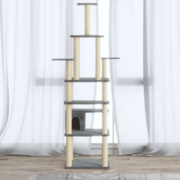 vidaXL Ansamblu pisici, stâlpi din funie sisal, gri deschis, 183 cm