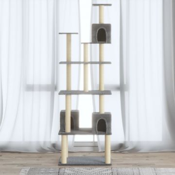 vidaXL Ansamblu pisici, stâlpi din funie sisal, gri deschis, 188 cm