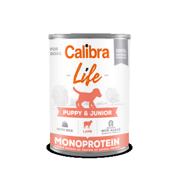 Calibra Dog Life Puppy & Junior, Lamb & Rice 400 g, conserva