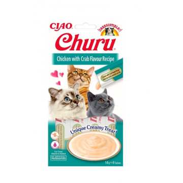 INABA Churu Cat Recompensa pentru pisici, piure cu pui si crab 56 g