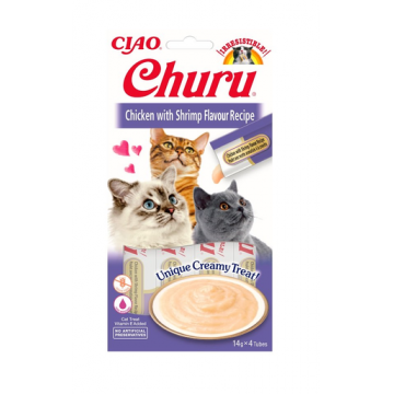 INABA Churu Cat Recompensa pentru pisici, piure cu pui si creveti 56 g