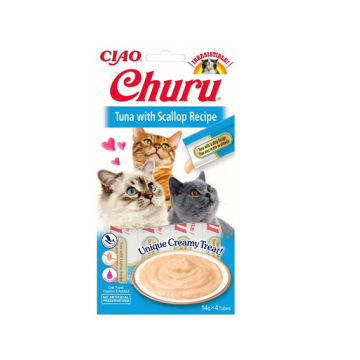 INABA Churu Cat Recompensa pentru pisici, piure cu ton si scoici 56 g