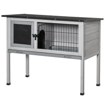 PawHut Cusca pentru Iepuri Inaltata din Lemn pentru Exterior cu Acoperis care se Deschide, Cusca pentru Iepuri cu Tava Detasabila, 86x45x70cm