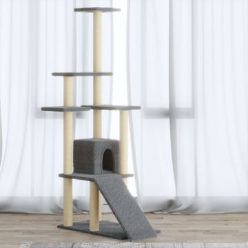 vidaXL Ansamblu pisici, stâlpi din funie sisal, gri deschis, 155 cm