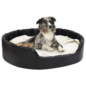 vidaXL Pat pentru câini, negru/bej, 99x89x21 cm, pluș/piele ecologică