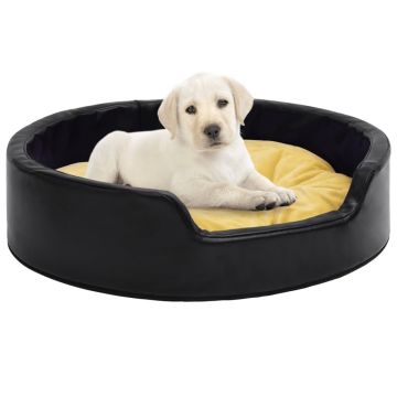 vidaXL Pat pentru câini, negru/galben 69x59x19 cm pluș/piele ecologică