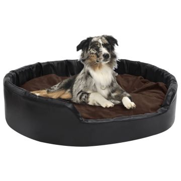 vidaXL Pat pentru câini, negru/maro, 99x89x21 cm, pluș/piele ecologică