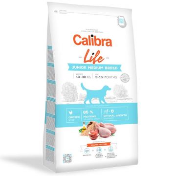Calibra Dog Life Junior Medium Breed Chicken, 12 kg la reducere