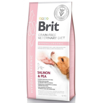 BRIT Veterinary Diets Dog Hypoallergenic Dieta veterinara pentru caini adulti cu alergii si intolerante alimentare, cu somon si mazare 12 kg