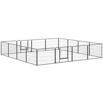 PawHut Țarc Modular pentru Animale Domestice, 16 Panouri din Oțel, 2 Uși cu Zăvor, 80x60x1.5 cm, Negru | Aosom Romania