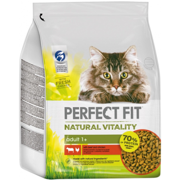 PERFECT FIT Natural Vitality Hrana uscata pentru pisici adulte, cu vita si pui 3 x 2,4 kg