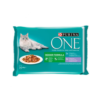 PURINA ONE Indoor Formula Mix Hrana umeda pentru pisici adulte, mix de arome 48x85g