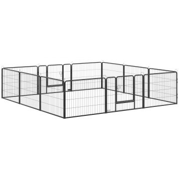 PawHut Tarc Modular pentru Animale cu 12 Panouri din Oțel, 2 Uși cu Zăvor, Ușor de Asamblat, 80x60x1.5cm, Negru | Aosom Romania