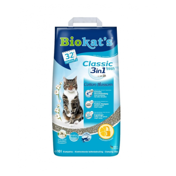 BIOKAT'S Classic 3in1 Fresh cotton blossom 10 L nisip pentru pisici, din bentonita cu parfum de bumbac