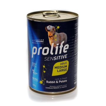 Hrana Umeda Pentru Caini Premium Prolife Dog Adult Sensitive Medium/large Iepure&cartof 400 Gr/39681