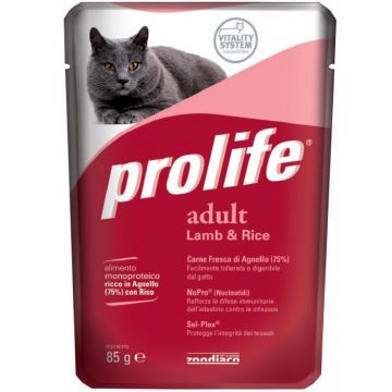 Hrana Umeda Pentru Pisici Premium Prolife Adult Miel & Orez Plic 85 Gr/26322