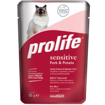 Hrana Umeda Pentru Pisici Premium Prolife Adult Sensitive Porc & Cartof Plic 85gr/26353