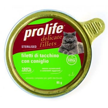 Hrana Umeda Pentru Pisici Premium Prolife Adult Sterilizat File Curcan & Iepure Cv 85 Gr