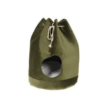 Culcus pentru pisici, in forma de rucsac, cu perna, 34 x 34 x 46cm, Verde
