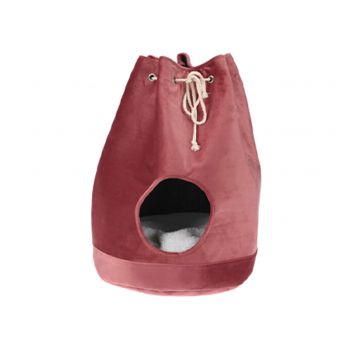 Culcus pentru pisici, in forma de rucsac, cu perna, 34 x 34 x 46cm, Visiniu deschis