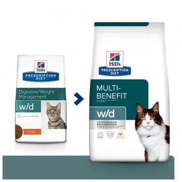 HILL'S Prescription Diet w/d Multi-Benefit, Pui, dietă veterinară pisici, hrană uscată, metabolism (obezitate si diabet), 3kg