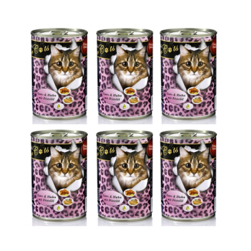 O'CANIS Hrana umeda pentru pisici adulte, cu gasca, pasare si ulei de sofran 400 g x 6 buc.