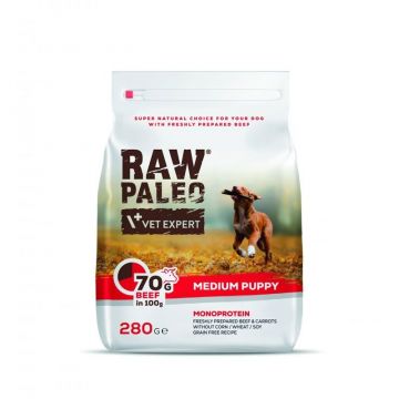Raw Paleo, Puppy, Rase Medii, Vita, 280 g